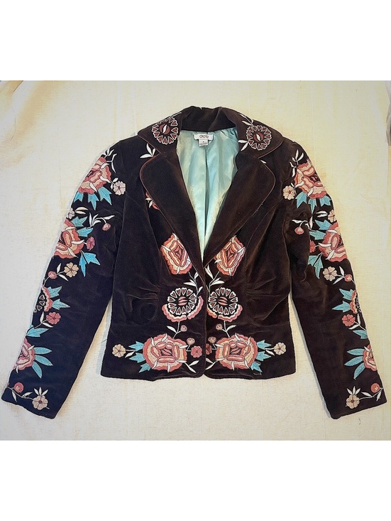 Cache Jackets & Blazers - Vintage Y2K Cache Brown Velvet Floral Embroidered Blazer Jacket Size 4 #fall